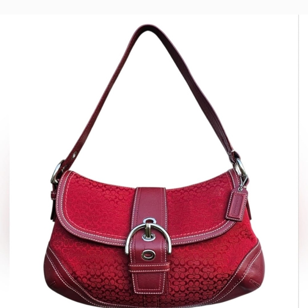Vintage Y2K Coach Cherry Red Soho Signature C Canvas Logo Shoulder Bag